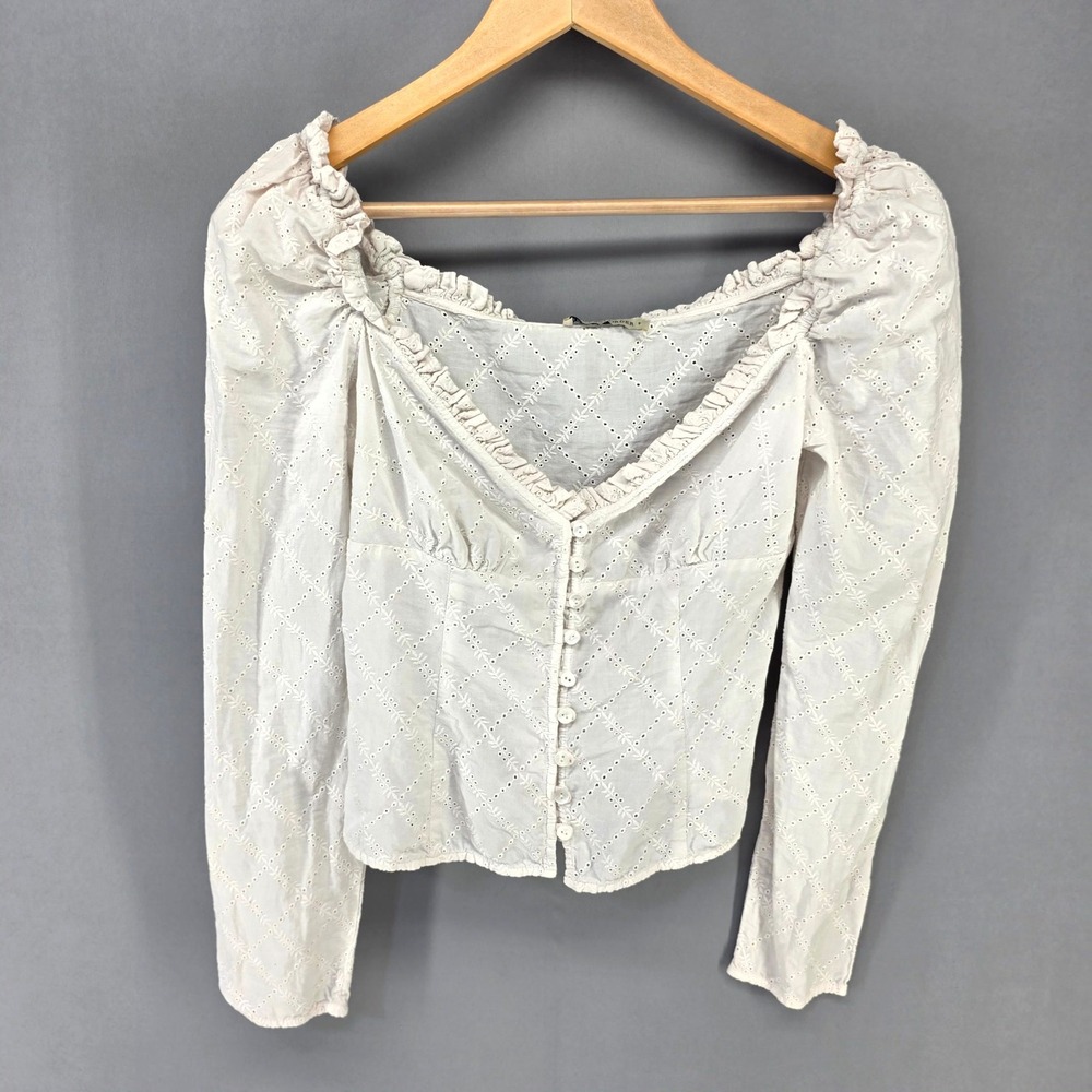 The East Order Blouse Women S White Eyelet Ruffle Long Sleeve Sweetheart Top SEO